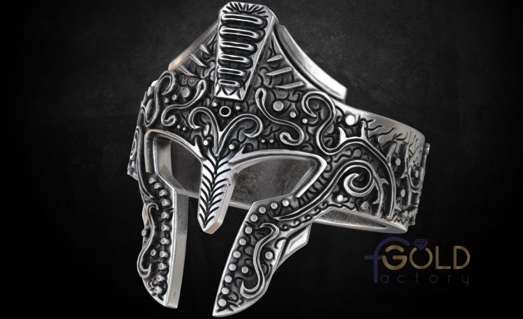 Мужское кольцо шлем греческого рыцаря