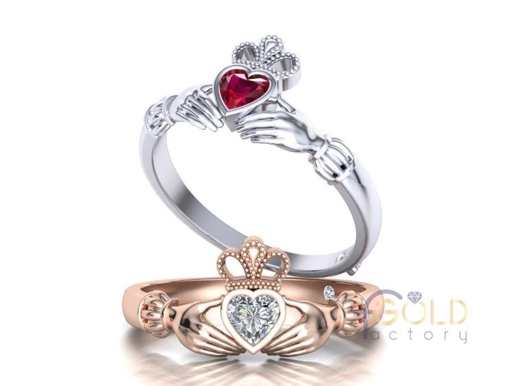 Ирландское кладдахское кольцо с камнем для предложения руки и сердца