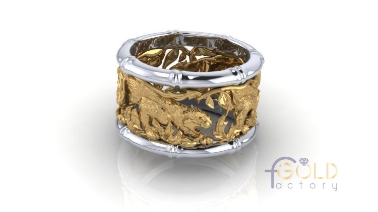 Кольцо с пантерой из комбинированного золота