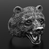 Кольцо печатка медведь с камнями