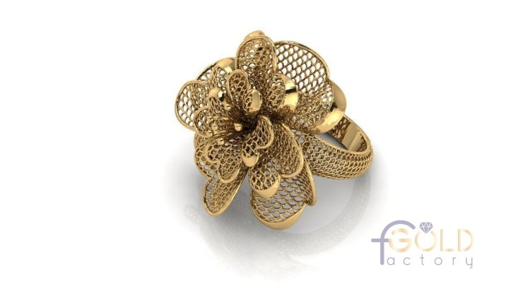 Кольцо золотой плетеный цветок