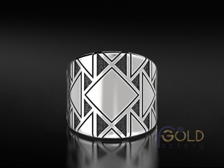 Широкое кольцо с абстрактным геометрическим рисунком